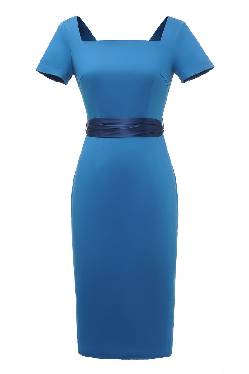 Load image into Gallery viewer, Blå 1960-tallet Bodycon Kjole wth Bowknot
