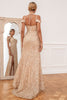 Load image into Gallery viewer, kappe av skulderen champagne paljetter fest kjole med splittet front