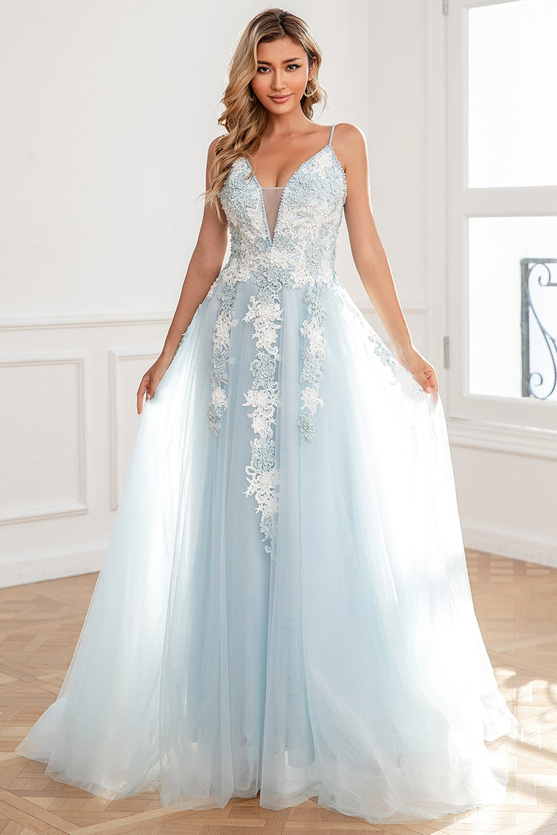 Load image into Gallery viewer, lyseblå appliques tulle ball kjole