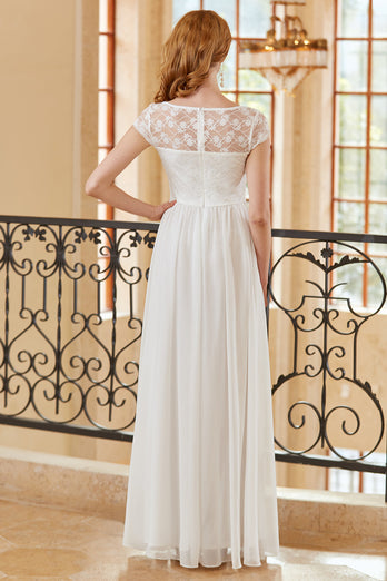 elegant en linje kjæreste hvit lang blonder kjole