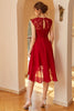 Load image into Gallery viewer, mørk rød chiffon blonder kjole