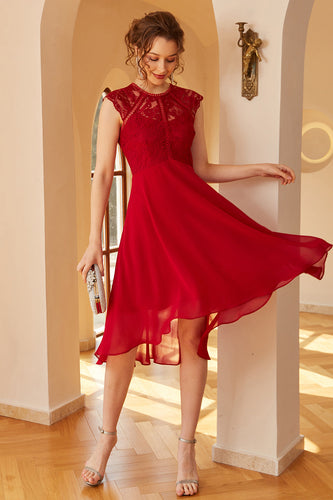 mørk rød chiffon blonder kjole