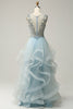 Load image into Gallery viewer, En Line Deep V Neck Light Blue Long Prom kjole med Appliques