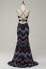 Load image into Gallery viewer, Havfrue Spaghetti stropper Navy Long Prom kjole med Criss Cross Back