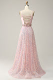 A Line Spaghetti Straps Pink Long Prom Dress med Beading