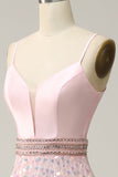 A Line Spaghetti Straps Pink Long Prom Dress med Beading