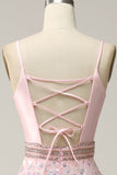 A Line Spaghetti Straps Pink Long Prom Dress med Beading