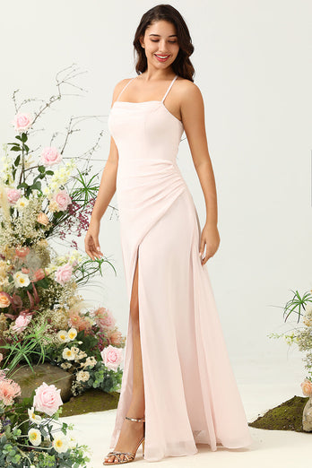 Rosa havfrue Chiffon Long brudepike kjole med Slit