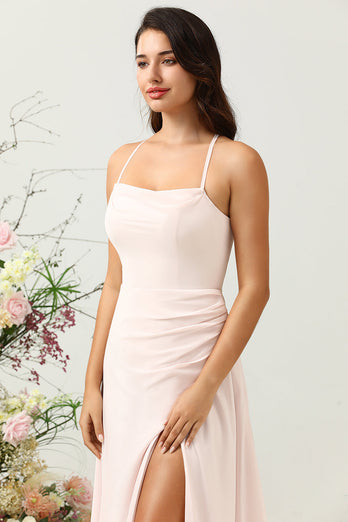 Rosa havfrue Chiffon Long brudepike kjole med Slit