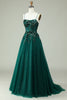 Load image into Gallery viewer, A Line Spaghetti stropper mørkegrønn korsett Prom kjole med Appliques