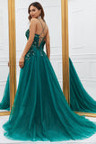 Sparkly Dark Green Tylle Long Prom Dress med Appliques