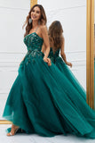 Sparkly Dark Green Tylle Long Prom Dress med Appliques