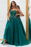 Sparkly Dark Green Tylle Long Prom Dress med Appliques