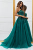 Load image into Gallery viewer, Sparkly Dark Green Tylle Long Prom Dress med Appliques