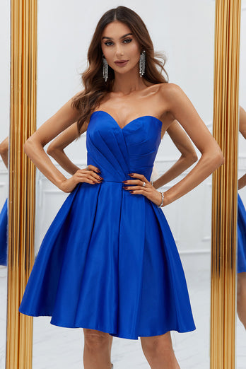 Royal Blue A-Line Sweetheart Kort Homecoming kjole