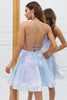 Load image into Gallery viewer, Sparkly Light Blue A-Line paljetter kort hjemkomstkjole
