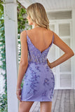 Sparkly Purple Corset Homecoming Dress med Appliques