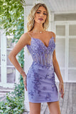 Sparkly Purple Corset Homecoming Dress med Appliques