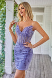 Sparkly Purple Corset Homecoming Dress med Appliques