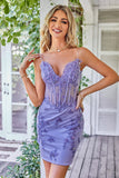 Sparkly Purple Corset Homecoming Dress med Appliques