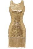 Bodycon Golden Paljetter Cocktail Kjole Åpen Rygg