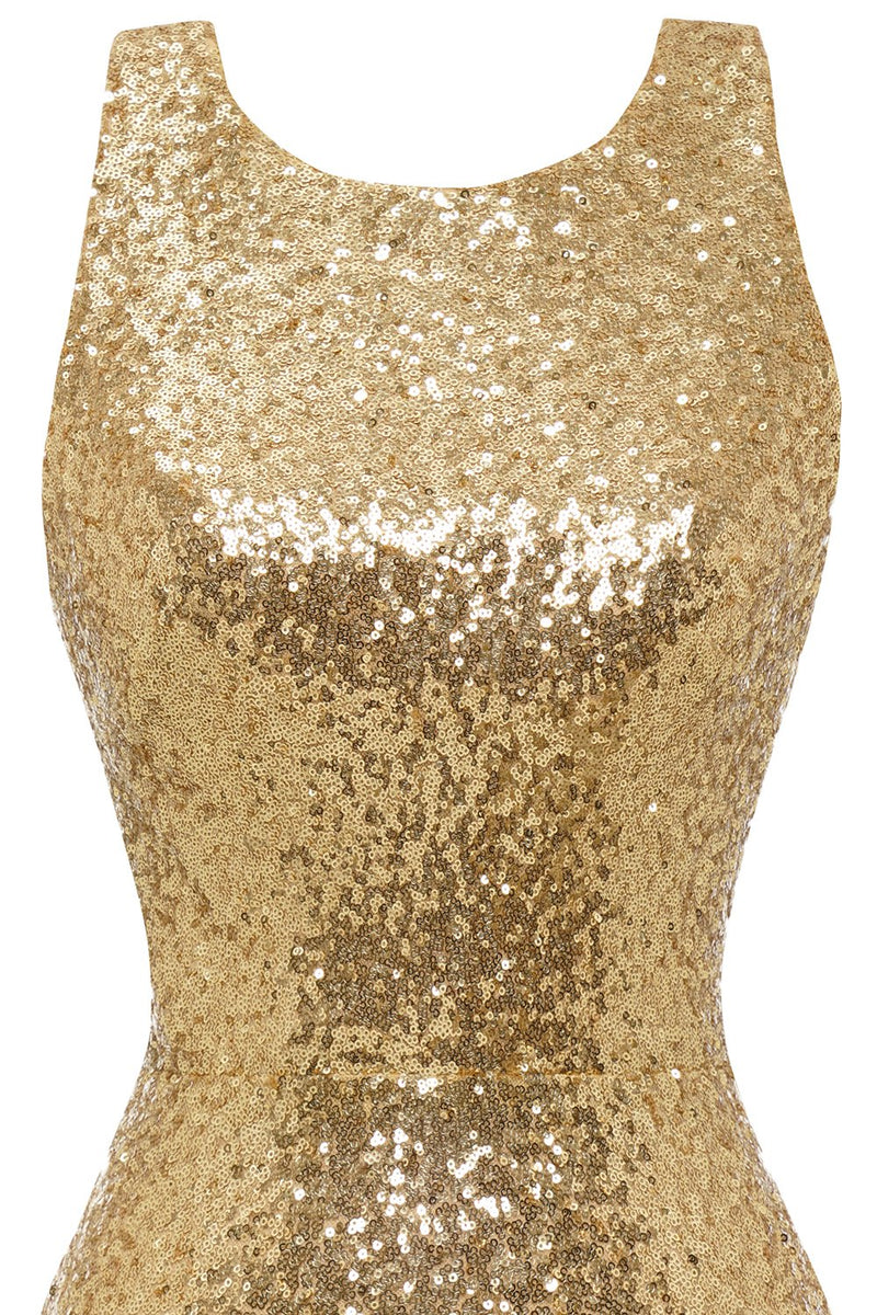 Load image into Gallery viewer, Bodycon Golden Paljetter Cocktail Kjole Åpen Rygg