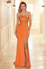 Load image into Gallery viewer, skjede grime oransje lang fest kjole med splittet front