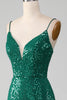 Load image into Gallery viewer, Sparkly Dark Green Beaded Sequins Long Prom Dress med Slit