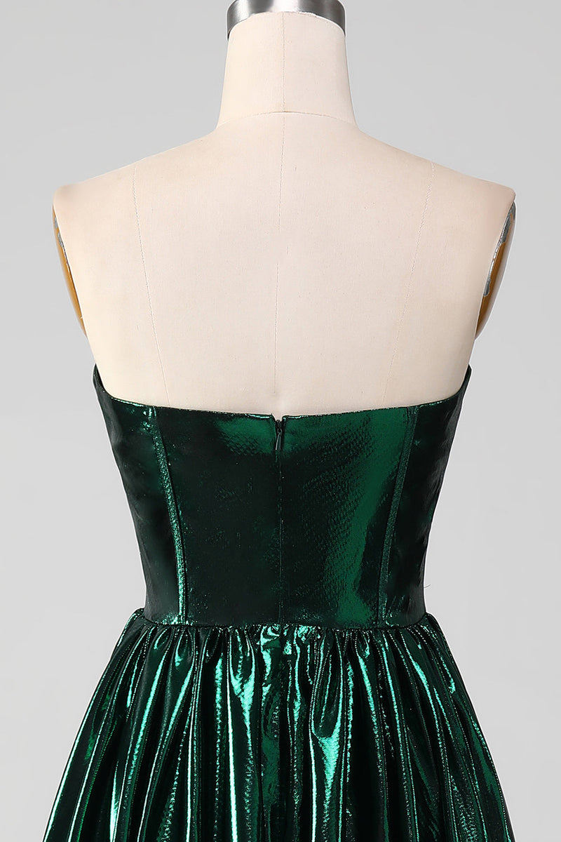 Load image into Gallery viewer, Glitter mørkegrønn korsett metallisk lang ballkjole