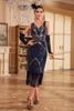 Load image into Gallery viewer, Sparkly Blue Fringed Sequins 1920 Flapper Dress med Beading