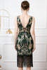 Load image into Gallery viewer, Glitrende mørkegrønne paljetter Gatsby-kjole fra 1920-tallet med frynser