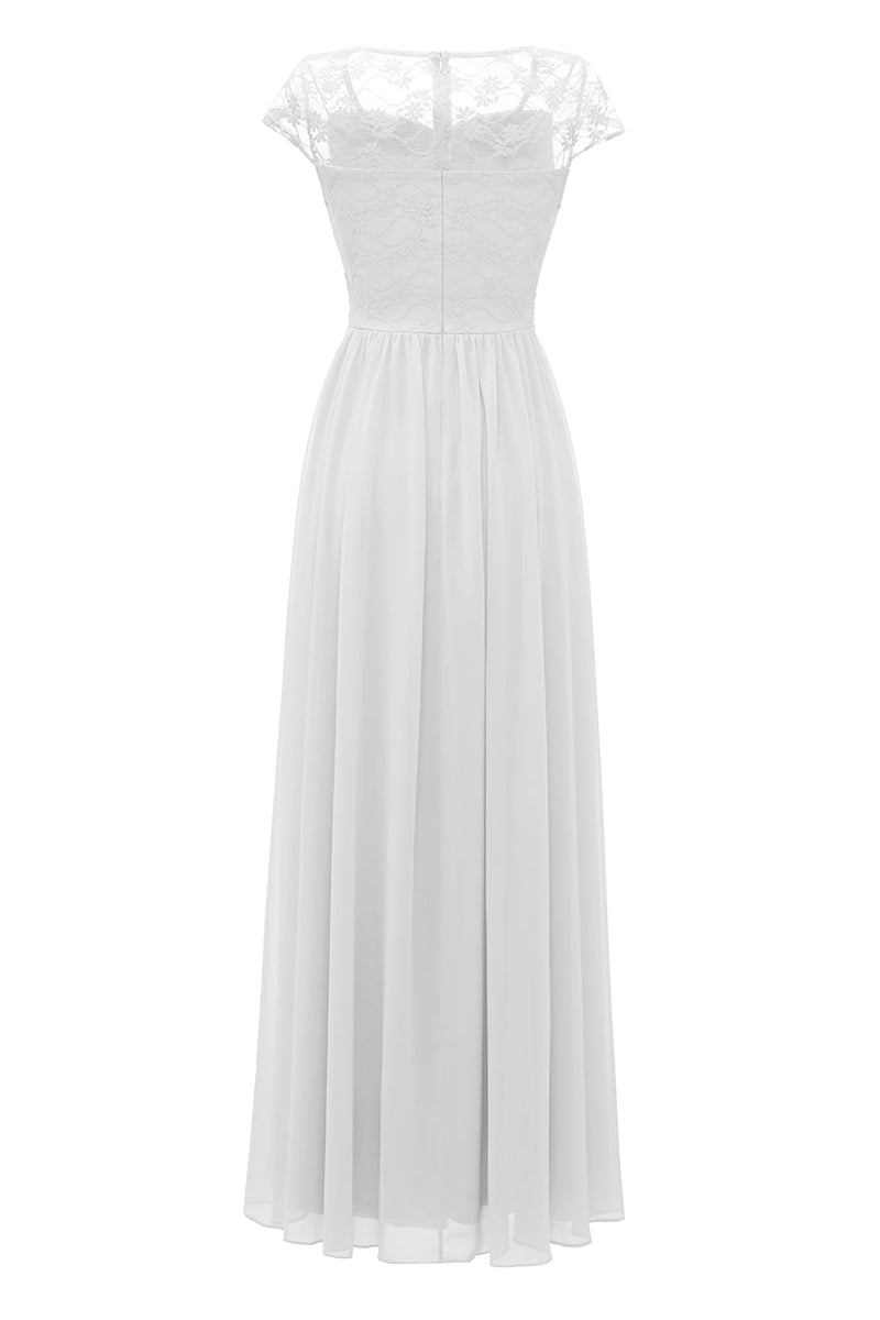 Load image into Gallery viewer, elegant hvit lang blonder kjole med hette ermer