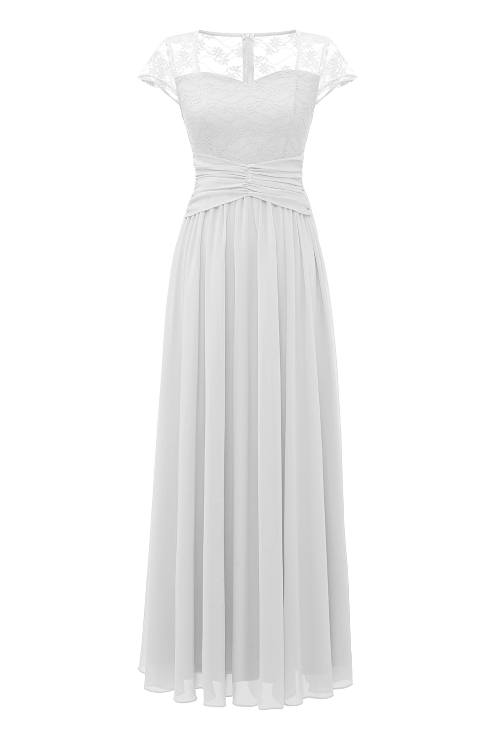 elegant hvit lang blonder kjole med hette ermer