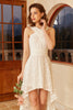 Load image into Gallery viewer, høy lav hvit fest kjole med blonder ermeløs