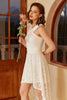 Load image into Gallery viewer, høy lav hvit fest kjole med blonder ermeløs