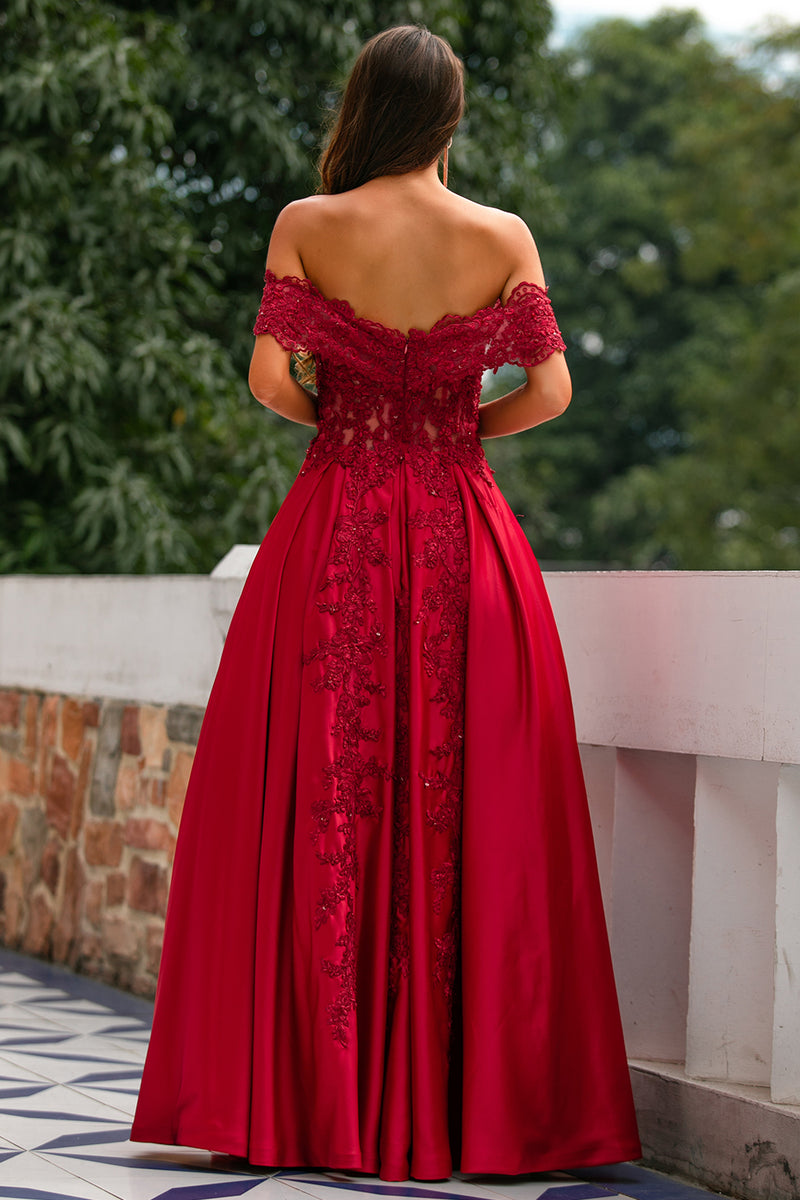 Load image into Gallery viewer, rød av skulderen lang prom kjole