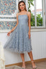 Load image into Gallery viewer, blå spaghetti stropper blonder fest kjole