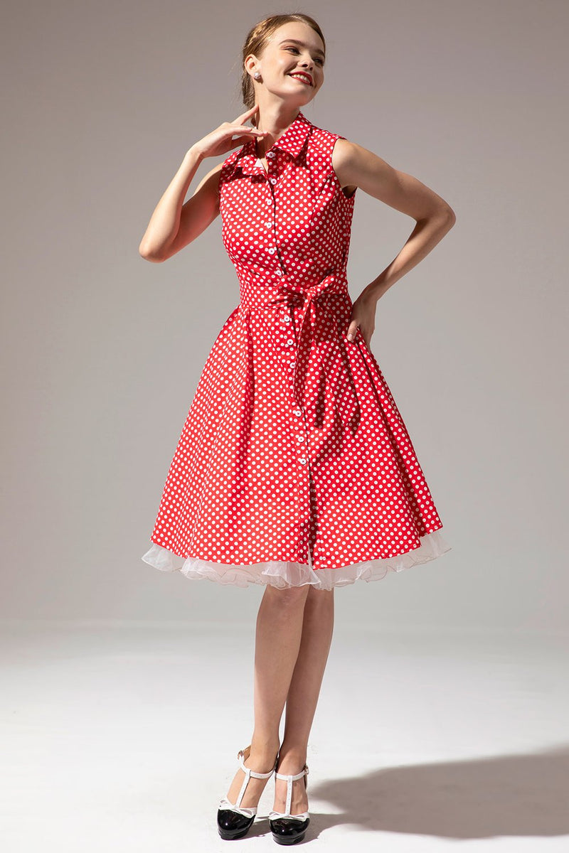 Load image into Gallery viewer, ermeløs polka dot 1950-tallet kjole