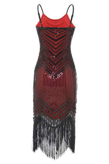 svart rød spaghetti stropper 1920-tallet kjole