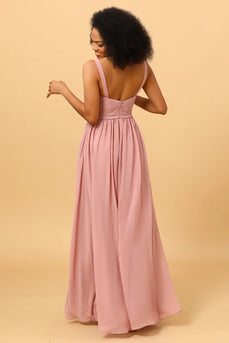 Vakker en linje rødme lang brudepike kjole med delt front