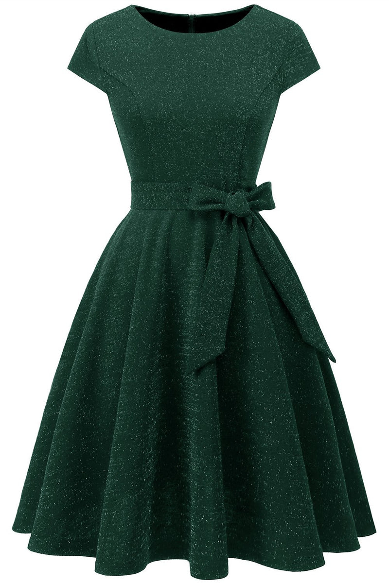 Load image into Gallery viewer, mørkegrønn vintage 1950-tallet kjole med sash