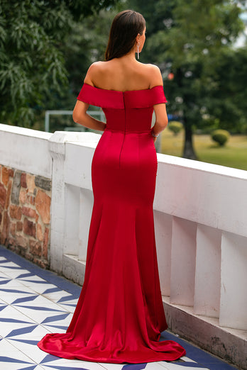 rød av skulder prom kjole