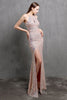 Load image into Gallery viewer, burgunder paljett lang prom kjole med slit