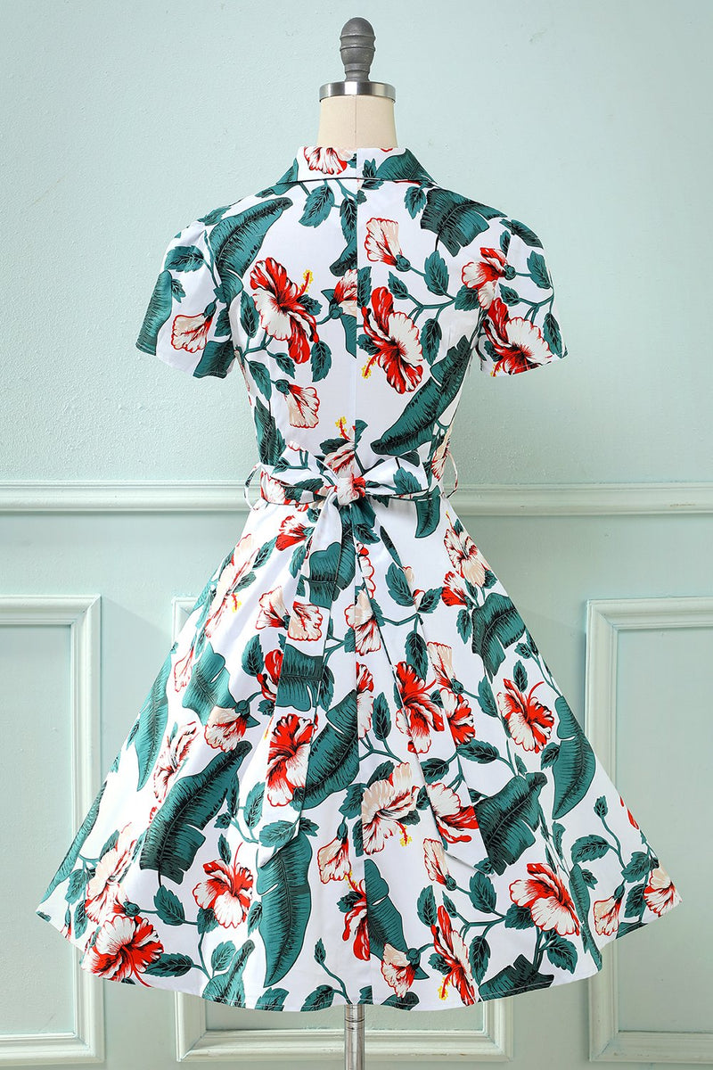 Load image into Gallery viewer, retro v hals blad trykt vintage kjole