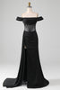 Load image into Gallery viewer, Svart av skulderen sateng korsett havfrue prom kjole med spalt