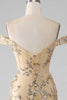 Load image into Gallery viewer, Havfrue av skulderen Golden Long Beaded Prom kjole med Slit