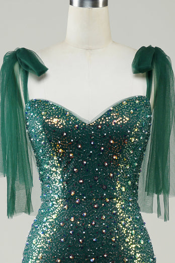 Sparkly Dark Green Mermaid Sequin Long Prom Dress med Slit