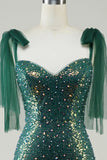 Sparkly Dark Green Mermaid Sequin Long Prom Dress med Slit