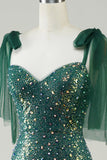 Sparkly Dark Green Mermaid Sequin Long Prom Dress med Slit