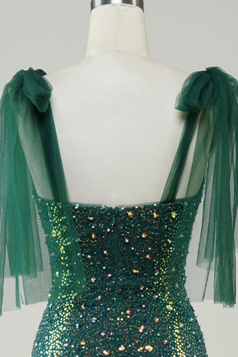 Sparkly Dark Green Mermaid Sequin Long Prom Dress med Slit